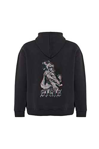 Caesar Fitted Oversized Heavy Men Hoodie, Kapuzenpullover mit Fronttasche, Dropped Shoulders Streetwear Hoodie, Baumwolle Premium Herren Pullover (L, Grau) von Stats