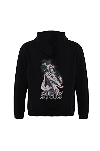 Caesar Fitted Oversized Heavy Men Hoodie, Kapuzenpullover mit Fronttasche, Dropped Shoulders Streetwear Hoodie, Baumwolle Premium Herren Pullover (XXL, Schwarz) von Stats