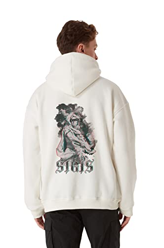 Stats Caesar Fitted Oversized Heavy Men Zip Hoodie, Kapuzenpullover mit Fronttasche, Dropped Shoulders Streetwear Ziphoodie, Baumwolle Premium Herren Pullover (XL, Beige) von Stats