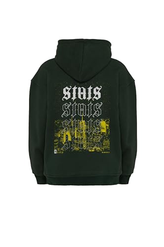 City Fitted Oversized Heavy Men Hoodie, Kapuzenpullover mit Fronttasche, Dropped Shoulders Streetwear Hoodie, Baumwolle Herren Pullover (L, Grün) von Stats