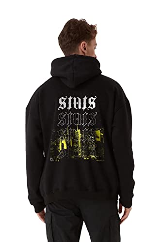 City Fitted Oversized Heavy Men Zip Hoodie, Kapuzenpullover mit Fronttasche, Dropped Shoulders Streetwear Ziphoodie, Baumwolle Herren Pullover (L, Schwarz) von Stats