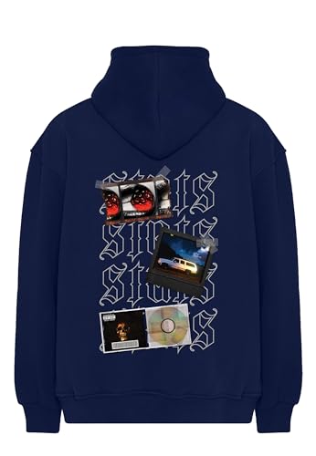 Fever Fitted Oversized Heavy Men Hoodie, Kapuzenpullover mit Fronttasche, Dropped Shoulders Streetwear Hoodie, Baumwolle Herren Pullover (L, Blau) von Stats