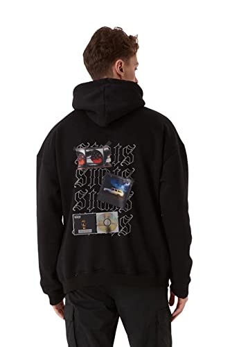 Fever Fitted Oversized Heavy Men Zip Hoodie, Kapuzenpullover mit Fronttasche, Dropped Shoulders Streetwear Ziphoodie, Baumwolle Herren Pullover (M, Schwarz) von Stats