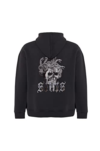 Medusa Fitted Oversized Heavy Men Hoodie, Kapuzenpullover mit Fronttasche, Dropped Shoulders Streetwear Hoodie, Baumwolle Premium Herren Pullover (M, Grau) von Stats