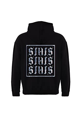 Originals Triple Chrome Fitted Oversized Heavy Men Hoodie, Kapuzenpullover mit Fronttasche, Dropped Shoulders Streetwear Hoodie, Baumwolle Premium Herren Pullover (L, Schwarz) von Stats