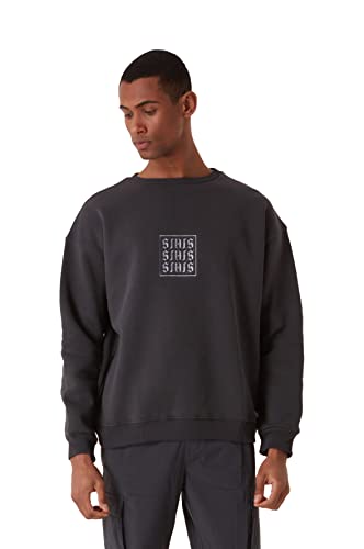 Originals Triple Chrome Fitted Oversized Heavy Men Sweatshirt, Rundhals-Ausschnitt mit Dropped Shoulders Streetwear Sweatshirt, Baumwolle Premium Herren Pullover (M, Grau) von Stats