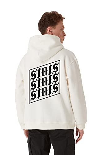 Originals Triple Signature Fitted Oversized Heavy Men Zip Hoodie, Kapuzenpullover mit Fronttasche, Dropped Shoulders Streetwear Ziphoodie, Baumwolle Premium Herren Pullover (L, Beige) von Stats