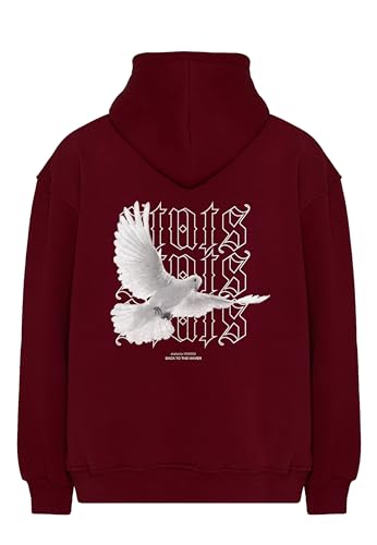 Pigeon Fitted Oversized Heavy Men Hoodie, Kapuzenpullover mit Fronttasche, Dropped Shoulders Streetwear Hoodie, Baumwolle Herren Pullover (L, Rot) von Stats