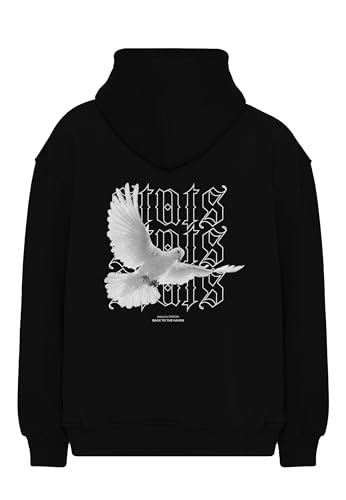 Pigeon Fitted Oversized Heavy Men Hoodie, Kapuzenpullover mit Fronttasche, Dropped Shoulders Streetwear Hoodie, Baumwolle Herren Pullover (L, Schwarz) von Stats