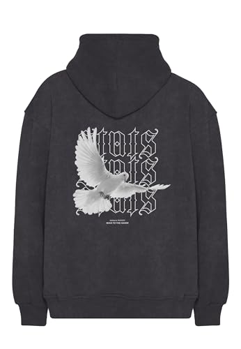 Pigeon Fitted Oversized Heavy Men Hoodie, Kapuzenpullover mit Fronttasche, Dropped Shoulders Streetwear Hoodie, Baumwolle Herren Pullover (L, Stone) von Stats