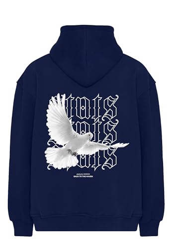 Pigeon Fitted Oversized Heavy Men Hoodie, Kapuzenpullover mit Fronttasche, Dropped Shoulders Streetwear Hoodie, Baumwolle Herren Pullover (M, Blau) von Stats