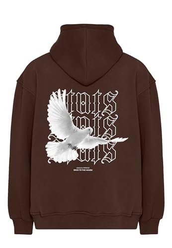 Pigeon Fitted Oversized Heavy Men Hoodie, Kapuzenpullover mit Fronttasche, Dropped Shoulders Streetwear Hoodie, Baumwolle Herren Pullover (M, Braun) von Stats