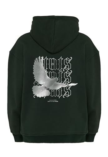 Pigeon Fitted Oversized Heavy Men Hoodie, Kapuzenpullover mit Fronttasche, Dropped Shoulders Streetwear Hoodie, Baumwolle Herren Pullover (S, Grün) von Stats