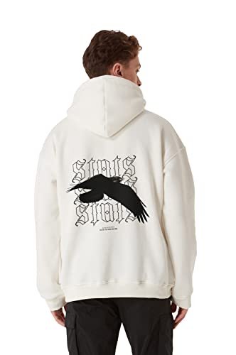 Raven Fitted Oversized Heavy Men Zip Hoodie, Kapuzenpullover mit Fronttasche, Dropped Shoulders Streetwear Ziphoodie, Baumwolle Herren Pullover (L, Beige) von Stats