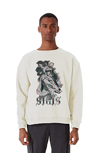 Stats Caesar Fitted Oversized Heavy Men Sweatshirt, Rundhals-Ausschnitt mit Dropped Shoulders Streetwear Sweatshirt, Baumwolle Premium Premium Herren Pullover (XL, Beige) von Stats