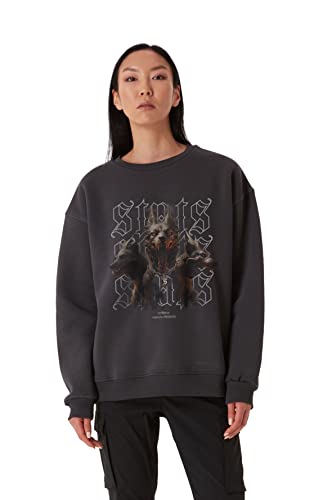 Stats Cerberus Fitted Oversized Heavy Women Sweatshirt, Rundhals-Ausschnitt mit Dropped Shoulders Streetwear Sweatshirt, Baumwolle Damen Pullover (XXL, Grau) von Stats