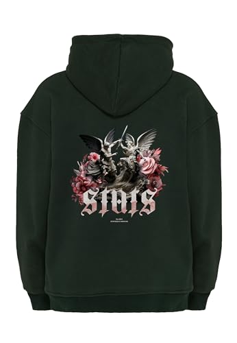 Stats Clash Oversized Heavy Men Hoodie, Kapuzenpullover mit Fronttasche, Dropped Shoulders Streetwear Hoodie, Baumwolle Herren Pullover (L, Grün) von Stats