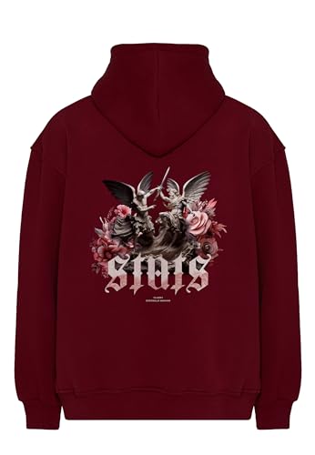 Stats Clash Oversized Heavy Men Hoodie, Kapuzenpullover mit Fronttasche, Dropped Shoulders Streetwear Hoodie, Baumwolle Herren Pullover (L, Rot) von Stats