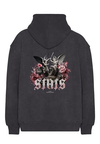 Stats Clash Oversized Heavy Men Hoodie, Kapuzenpullover mit Fronttasche, Dropped Shoulders Streetwear Hoodie, Baumwolle Herren Pullover (L, Stone) von Stats