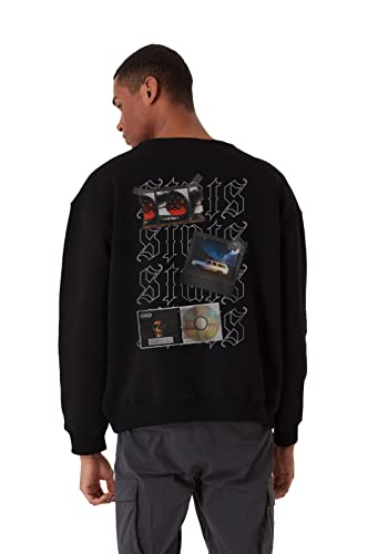 Stats Fever Fitted Oversized Heavy Men Sweatshirt, Rundhals-Ausschnitt mit Dropped Shoulders Streetwear Sweatshirt, Baumwolle Herren Pullover (M, Schwarz) von Stats