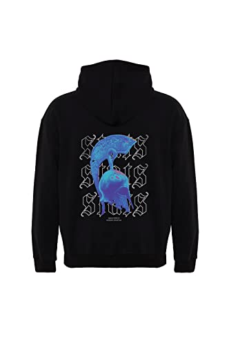 Stats Modern Spartan Fitted Oversized Heavy Men Hoodie, Kapuzenpullover mit Fronttasche, Dropped Shoulders Streetwear Hoodie, Baumwolle Herren Pullover (3XL, Schwarz) von Stats