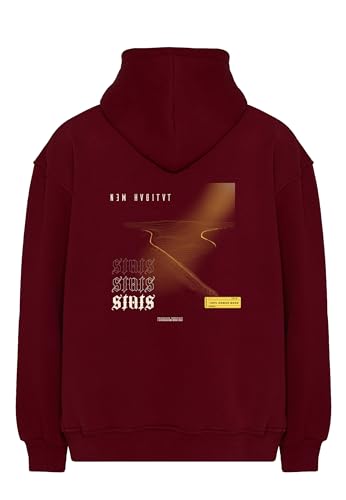 Stats New Habitat Oversized Heavy Men Hoodie, Kapuzenpullover mit Fronttasche, Dropped Shoulders Streetwear Hoodie, Baumwolle Herren Pullover (XL, Rot) von Stats