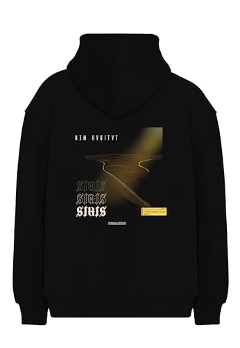 Stats New Habitat Oversized Heavy Men Hoodie, Kapuzenpullover mit Fronttasche, Dropped Shoulders Streetwear Hoodie, Baumwolle Herren Pullover (XL, Schwarz) von Stats