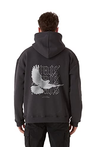 Stats Pigeon Fitted Oversized Heavy Men Zip Hoodie, Kapuzenpullover mit Fronttasche, Dropped Shoulders Streetwear Ziphoodie, Baumwolle Herren Pullover (L, Grau) von Stats