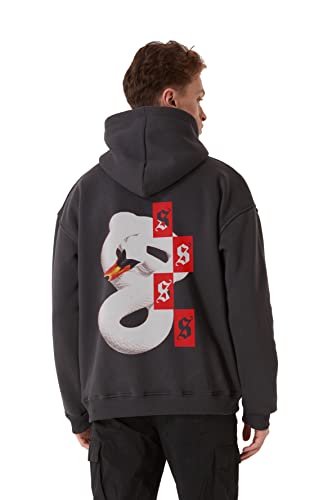 Stats Snake Fitted Oversized Heavy Men Zip Hoodie, Kapuzenpullover mit Fronttasche, Dropped Shoulders Streetwear Ziphoodie, Baumwolle Premium Herren Pullover (L, Grau) von Stats