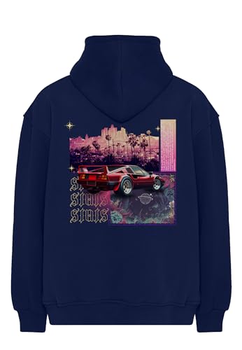 Stats The Buzz Fitted Oversized Heavy Men Hoodie, Kapuzenpullover mit Fronttasche, Dropped Shoulders Streetwear Hoodie, Baumwolle Herren Pullover (L, Blue) von Stats