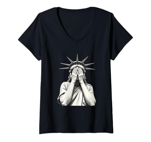 Damen Traurige Freiheitsstatue T-Shirt mit V-Ausschnitt Damen Traurige Freiheitsstatue T-Shirt mit V-Ausschnitt von Statue Of Liberty Shirt