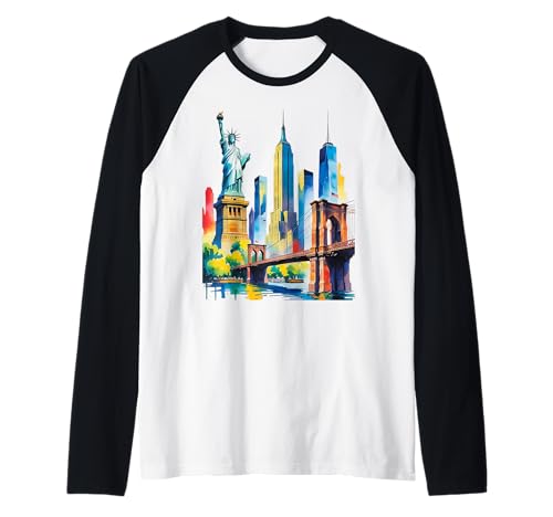 Kreative New York City Icon Pride NYC Skyline Künstlerische Frauen Raglan von Statue of Liberty Empire State Brooklyn Bridge Kid