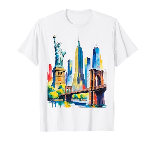 Kreative New York City Icon Pride NYC Skyline Künstlerische Frauen T-Shirt Kreative New York City Icon Pride NYC Skyline Künstlerische Frauen T-Shirt von Statue of Liberty Empire State Brooklyn Bridge Kid