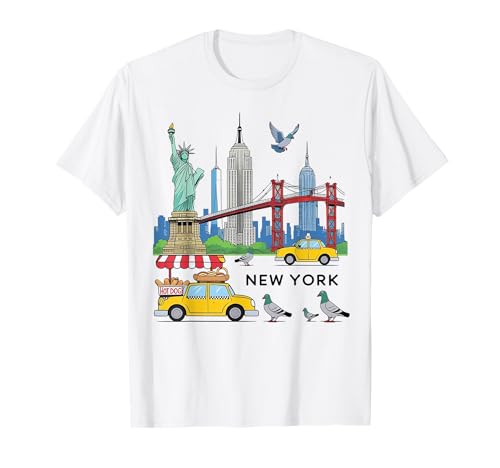 NYC-Souvenir für Kinder, Motiv New York City, USA, gelbe Taxitaube T-Shirt von Statue of Liberty Empire State Building Brooklyn