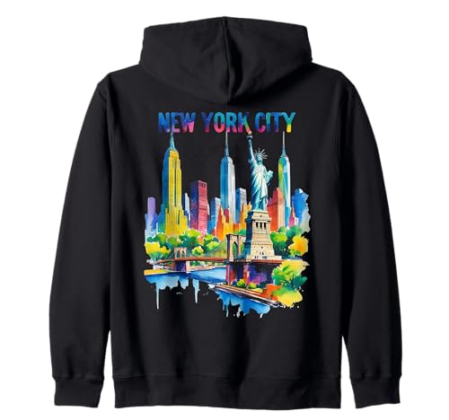 New York City Skyline Art NYC Souvenir Brooklyn Bridge Damen Kapuzenjacke New York City Skyline Art NYC Souvenir Brooklyn Bridge Damen Kapuzenjacke von Statue of Liberty Empire State Building Brooklyn
