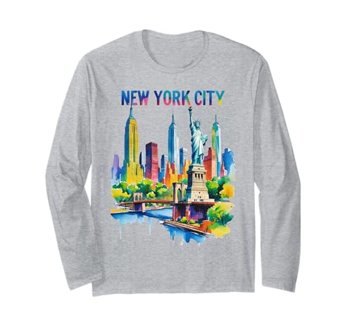 New York City Skyline Art NYC Souvenir Brooklyn Bridge Damen Langarmshirt von Statue of Liberty Empire State Building Brooklyn