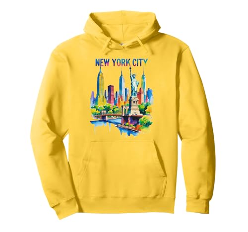 New York City Skyline Art NYC Souvenir Brooklyn Bridge Damen Pullover Hoodie von Statue of Liberty Empire State Building Brooklyn