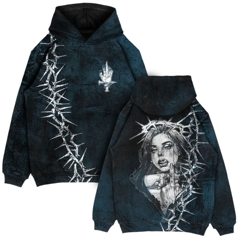 Stay Cold Apparel Kapuzenpullover - Middle Finger Up Oversized Fit Blue - XS bis XXL - für Männer - Größe XL - blau/schwarz von Stay Cold Apparel