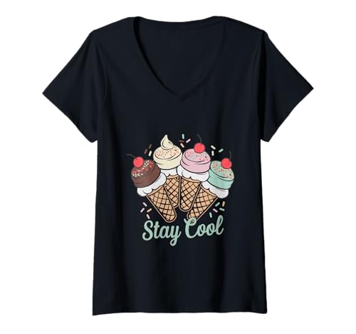 Damen Lustig Bleiben Cool Bilder Eis Liebe Lustig Eis Witz T-Shirt mit V-Ausschnitt von Stay Cool Memes Funny Ice Cream Quote Cool Tee