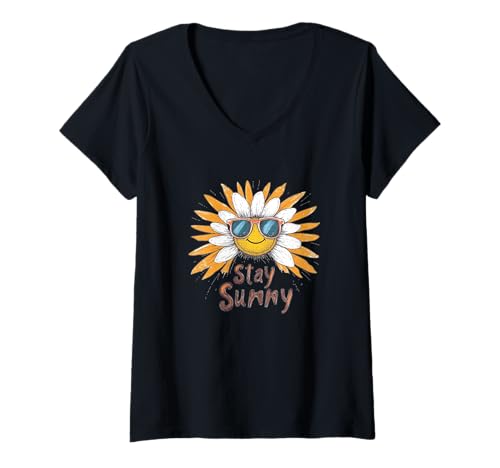 Damen Lustiges Gänseblümchen mit kräftigen Farbtönen Kostüm für Jungen und Mädchen T-Shirt mit V-Ausschnitt Damen Lustiges Gänseblümchen mit kräftigen Farbtönen Kostüm für Jungen und Mädchen T-Shirt mit V-Ausschnitt von Stay Sunny Outfit