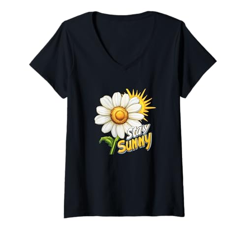 Damen Nice Stay Sunny Daisy Kostüm für Erwachsene und Kinder T-Shirt mit V-Ausschnitt von Stay Sunny Outfit