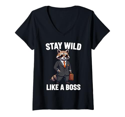 Damen Bleiben Sie wild wie EIN Boss Waschbär Business Kleidung Spaß T-Shirt mit V-Ausschnitt Damen Bleiben Sie wild wie EIN Boss Waschbär Business Kleidung Spaß T-Shirt mit V-Ausschnitt von Stay Wild Like a Boss Raccoon Gear for Fun Lovers