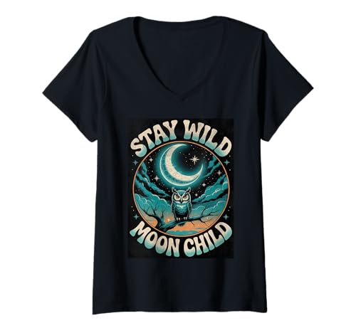 Damen Stay Wild Moon Child Inspirierender Vintage-Stil T-Shirt mit V-Ausschnitt Damen Stay Wild Moon Child Inspirierender Vintage-Stil T-Shirt mit V-Ausschnitt von Stay Wild Moon Child Apparel Company for Dreamers