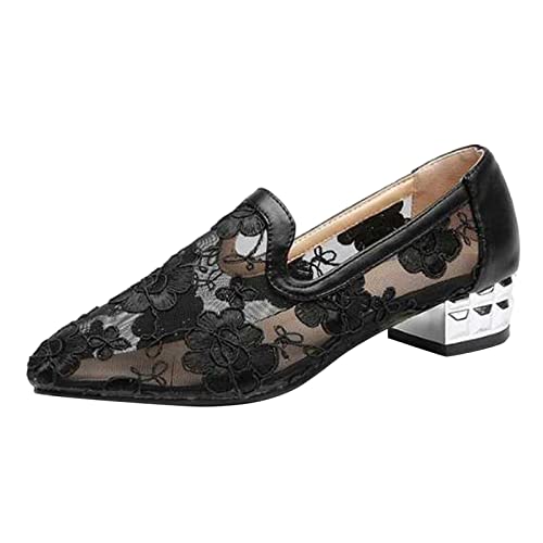 Simen Schuhe Damen Stiefel Mode High Heels Retro Tüll Chunky Short Zipper Atmungsaktive Damenschuhe Damen Freizeitschuhe Leoparden Schuhe Damen Slipper (Black, 39) von Stay&me