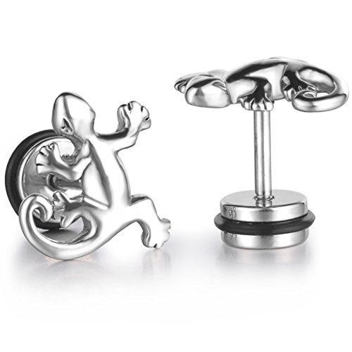 Feilok 1 Paar Unisex Tragus Ohr Helix Cartilage Piercing Stecker Ohrring Eidechse Gecko Echse Ohrstecker Ohrringe, Silber von Feilok