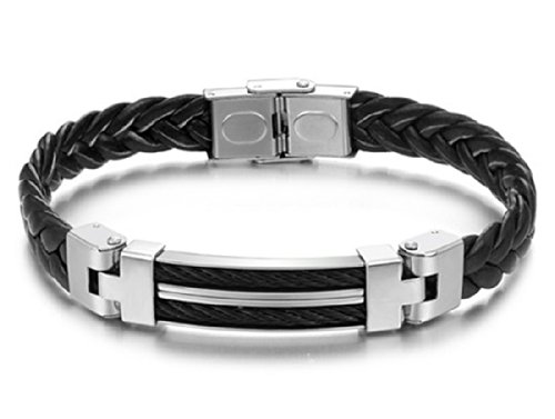 Feilok Herren Armband Premium Lederarmband für Männer in schwarz Edelstahl Verschluss Geflochtene Leder Punk Rock Stil von Feilok