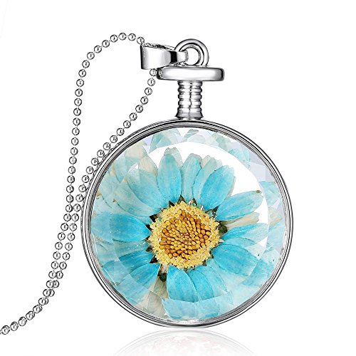 Feilok Fashion Transparente Blau Trockene Sonnenblumen Kristall Silberfarbige Länge Kette Rund Anhänger Halskette für Damen Mädchen… von Feilok