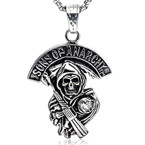 Feilok "Sons of Anarchy Pirat Skull Totenkopf Gewehr Herren Edelstahl Anhänger Halskette, Silbern von Feilok