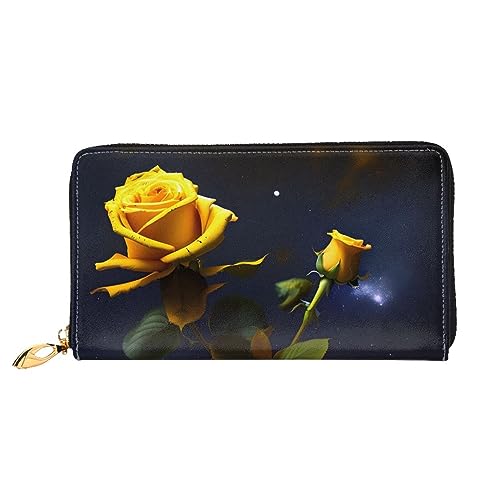 Gelbe Rosen Sternennacht Damen-Geldbörse, Leder, große Kapazität, Clutch, Handy-Clutch, Kreditkartenhalter von SteJar