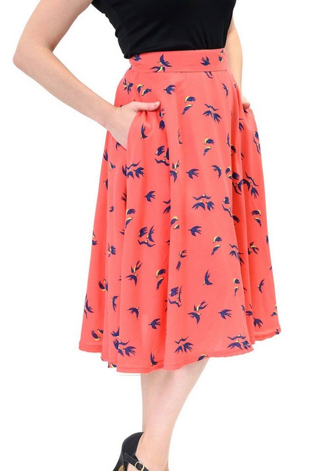 Steady Clothing A-Linien-Rock Birdie Thrills Coral Retro Vintage Swing Skirt von Steady Clothing